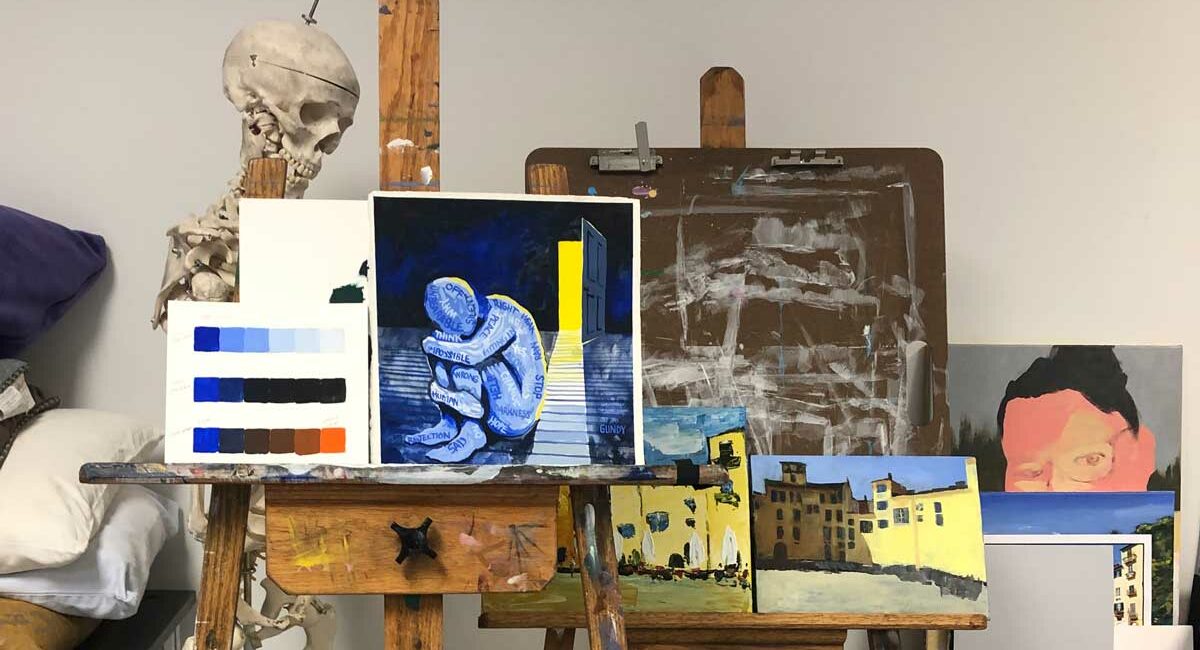 Image of art pieces in an art studio