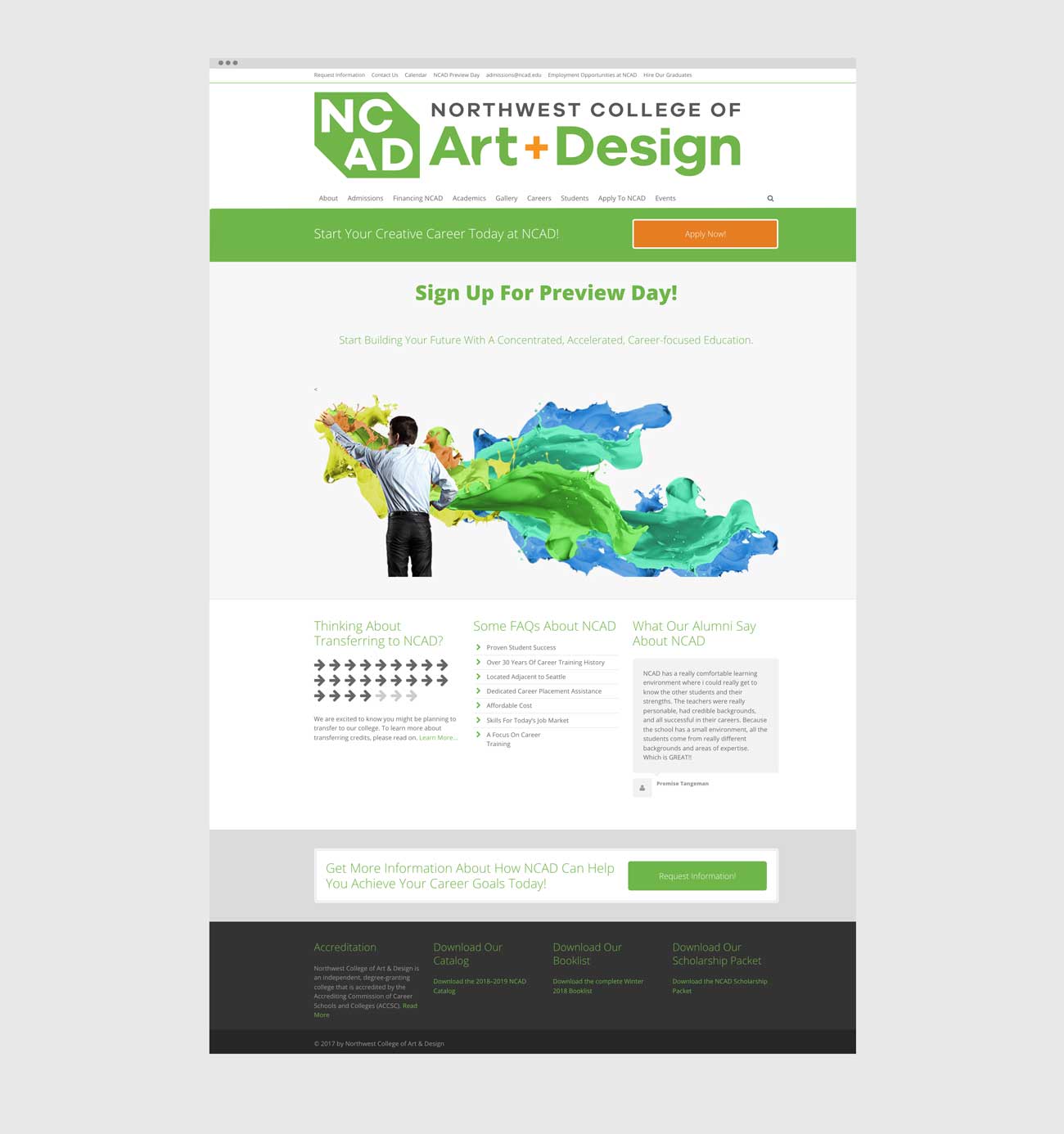 Image of a NCAD's old website homepage